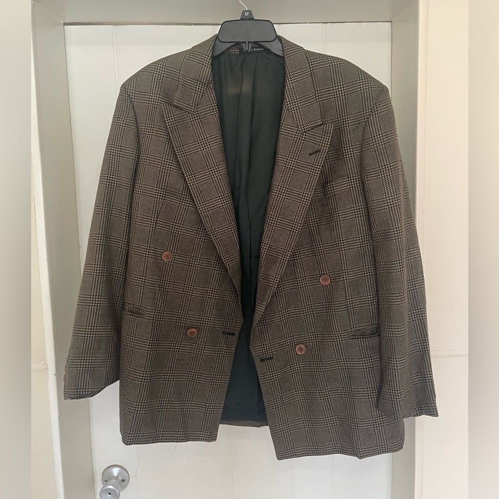 Cavelli Disegno Classic Men's Brown Glen Plaid Double-Breasted Blazer